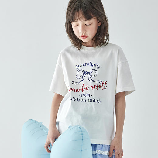 【预售5.12发】棵初 2025春夏第二波新品蝴蝶结印花短袖T恤860K256026CD 商品图2