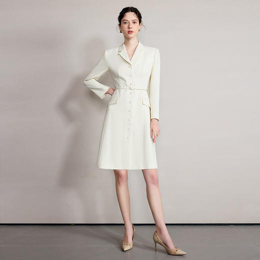 IWY/气质米色连衣裙轻奢高级感单排扣西服裙春秋中长款时尚通勤职场女装Q1260 商品图0