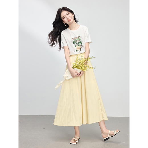 【专属特价】熙世界2025春夏新款绿植萌宠绣花t恤女短袖圆领正肩体恤内搭上衣 商品图4