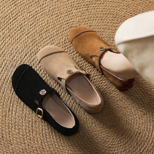 【预售5天】2cm牛反绒~新款真皮低跟小皮鞋山茶花乐福鞋磨砂皮勃肯鞋子ASZ&5-538 商品图0