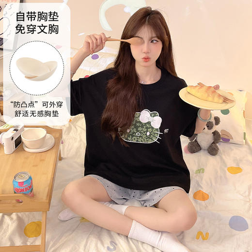 【GZ】无忧购春夏季新款卡通腊肠狗仿棉家居服睡衣三件套带胸垫套装 商品图9