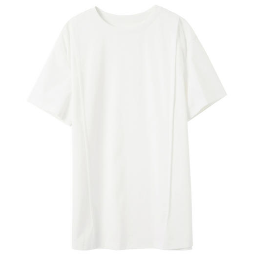 三彩2025春季新款100支长绒棉宽松圆领白T恤纯色落肩袖套头衫S 商品图4