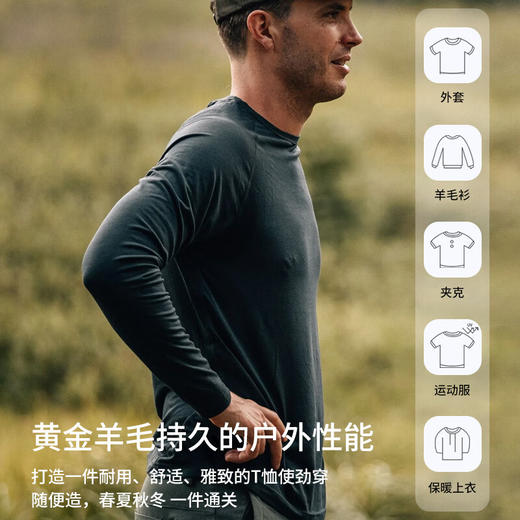 灰壳GP美利奴羊毛男士速干衣运动长袖户外徒步登山防晒透气排汗T恤 商品图1
