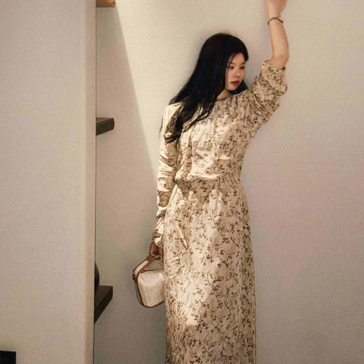 顺丰包邮洛诗琳15754春季新款气质人丝清新印花抽褶连衣裙女50748 商品图2