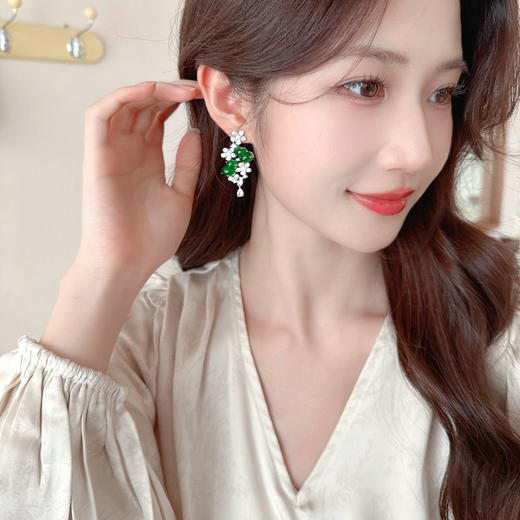 s925银针中式招财进宝琉璃宝葫芦花朵耳环LY 商品图3