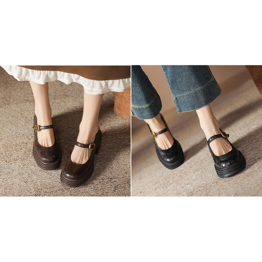 手工女鞋英伦风高跟玛丽珍鞋2025新款真皮复古厚底单鞋7.5CM 商品图0