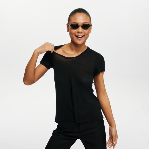 oneup兰精天丝V领短袖散口T恤 商品图3