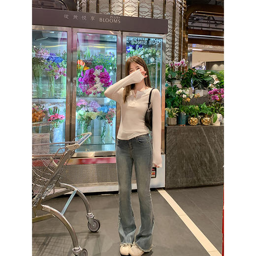 <曾小咸推荐>3.16现货秒杀 ！微信超特价！半开领纽扣修身长袖T恤 日常99.99 立减40 秒杀59.99！！ 商品图3