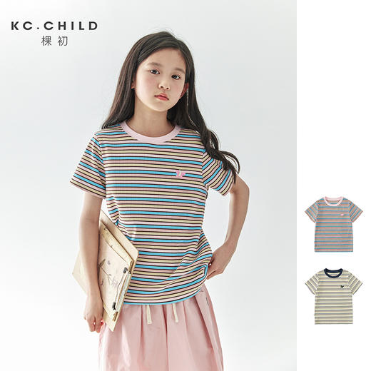 棵初 2025春夏第二波新品彩色条纹短袖T恤856K256041CD 商品图0
