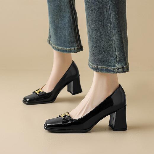 【预售5天】法式粗跟高跟鞋，金属扣方头百搭单鞋WXJFG&W403 商品图0