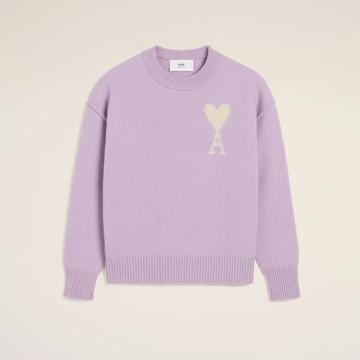 AMI 男士心形徽标嵌花羊毛针织衫 紫色 UKS090 KN0090 505 商品图0