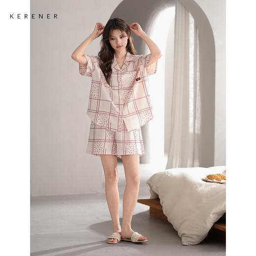 可人儿栗茵小众设计师新款泡泡绵夏季女短袖睡衣时尚可外出家居服 商品图2