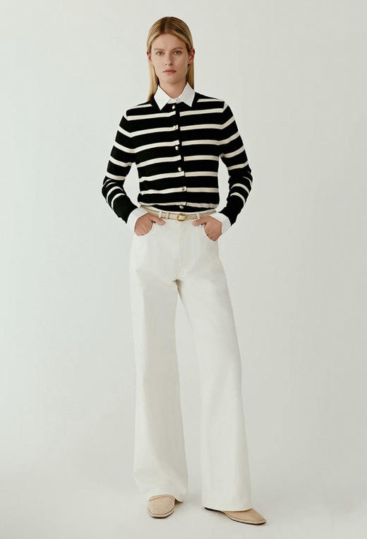 小禾同款2025春黑白条纹针织开衫 商品图2