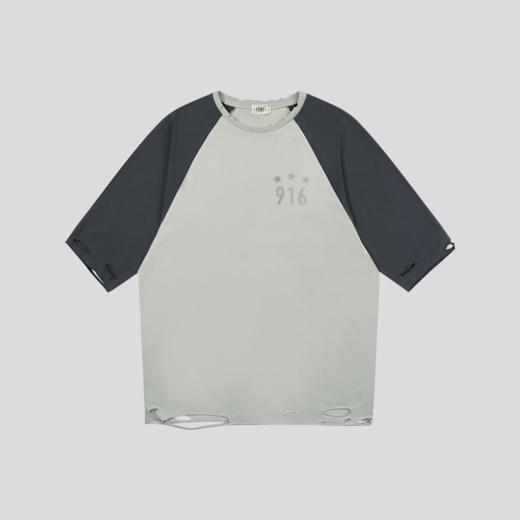 GOODBAI 916 星星logo印花同色系撞色插肩袖破坏中袖T恤 商品图3