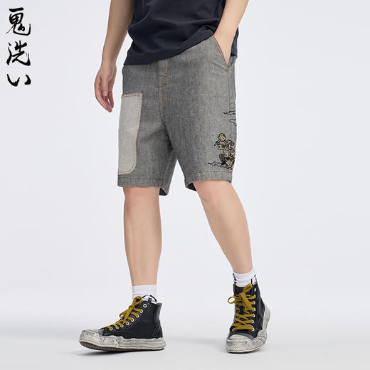 ONIARAI/鬼洗25春夏新品泥棒蓝十二神绣花宽松牛仔短裤男 25N0544 商品图2
