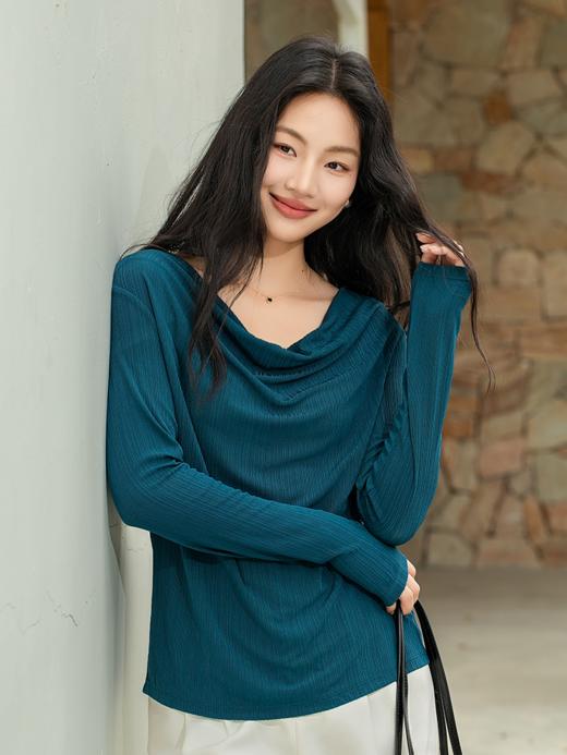 温柔月光 醋酸混纺气质荡领上衣FCF1TOP023 商品图11