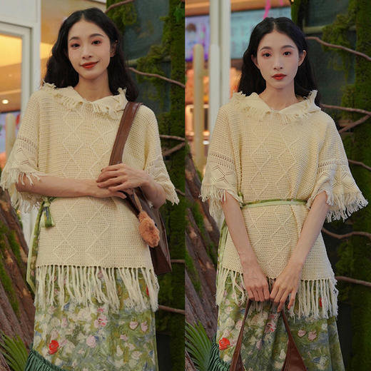 两三事 春晓 新款优雅油画印花拼接半身裙莫奈花园风梵高文艺 商品图3