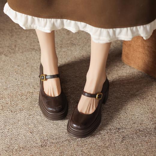 手工女鞋英伦风高跟玛丽珍鞋2025新款真皮复古厚底单鞋7.5CM 商品图1