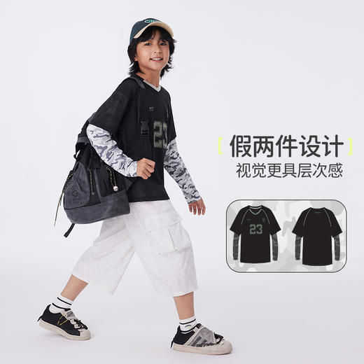onmygame【自然迷彩】男童假两件长袖T恤篮球运动上衣2025新款 商品图2