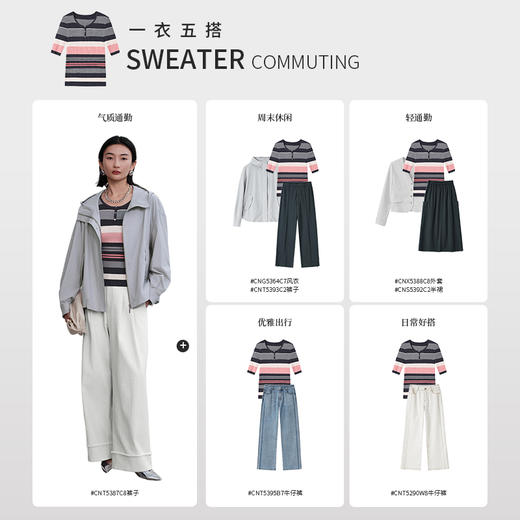 【商场同款】CNK5386 “彩虹条纹衫” 宽窄条纹修身毛衫 商品图7