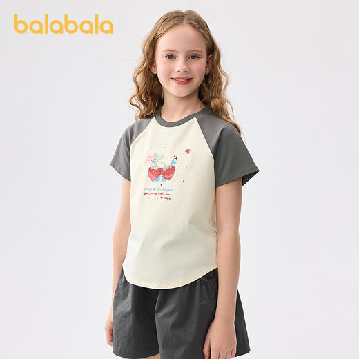巴拉巴拉儿童短袖女童t恤2025新款夏装大童撞色印花上衣速干凉感 商品图2