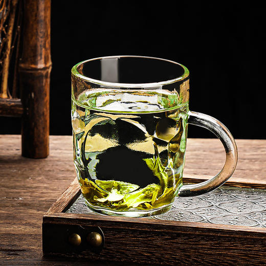买一送一 加厚大容量玻璃杯带把泡茶杯棋盘纹啤酒杯 A-4238 商品图2