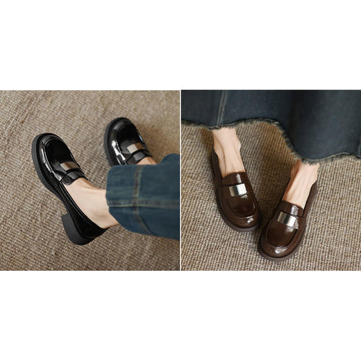 【手工女鞋复古港风乐福鞋】 真皮气质2025新款圆头单鞋女3CM软底-CC 商品图0