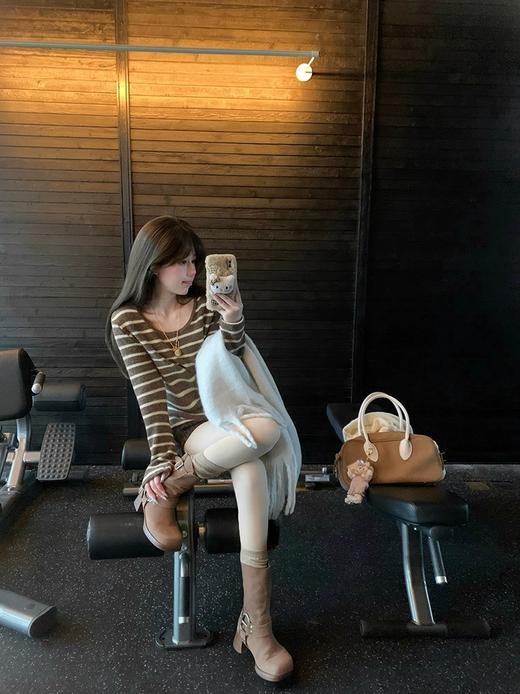 <曾小咸推荐> 磨毛撞色毛条纹长袖T  商品图6