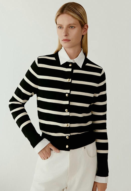 小禾同款2025春黑白条纹针织开衫 商品图1