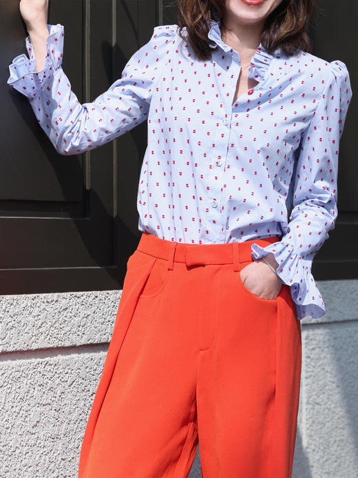 TYNVIE 纹理波点喇叭袖口棉质衬衫 商品图3