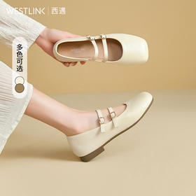 西遇玛丽珍小皮鞋女新款春夏法式圆头平底鞋配裙子白色单鞋V0656456