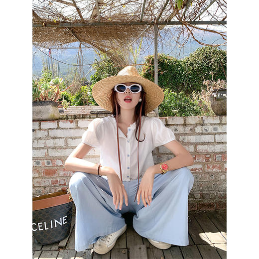 <曾小咸推荐>甜美泡泡短袖娃娃衬衫上衣 商品图1