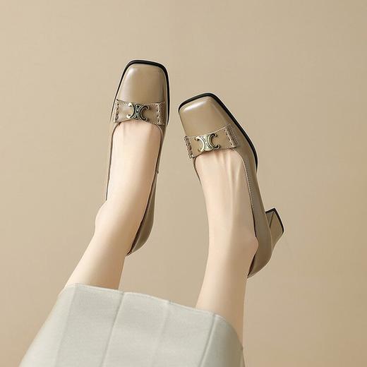 【预售5天】法式粗跟高跟鞋，金属扣方头百搭单鞋WXJFG&W403 商品图2