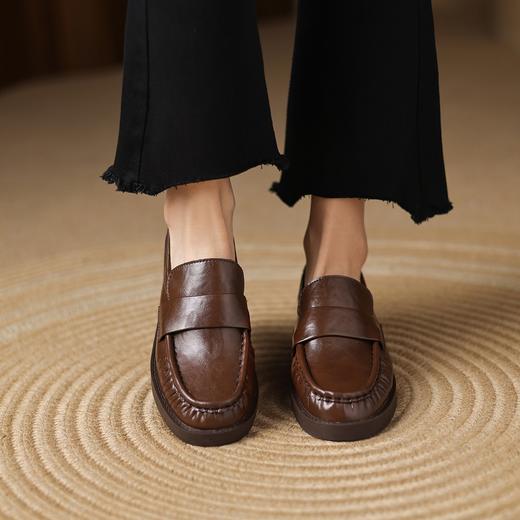 手工女鞋英伦风2025新款真皮一脚蹬乐福鞋复古百搭单鞋女4CM 商品图3