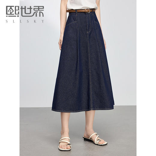 【专属特价】熙世界原色牛仔半身裙女春秋2025新款复古高腰显瘦中长款a字半裙 商品图0
