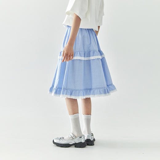 棵初 2025春夏第二波新品蓝色花边半裙876K256028CD 商品图4