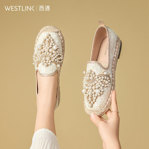 西遇小香风渔夫鞋女新款春夏法式珍珠一脚蹬平底鞋配裙子单鞋V0556482 商品图0