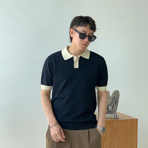 徐太浪时尚撞色短袖POLO衫男2025新款夏季宽松休闲有领五分袖上衣 商品图2