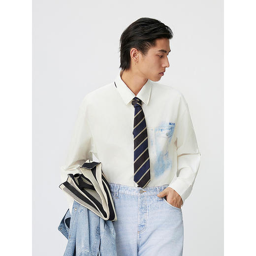 GXG男装 白色仿牛仔口袋设计时尚潮流长袖衬衫 25年春热卖 商品图3