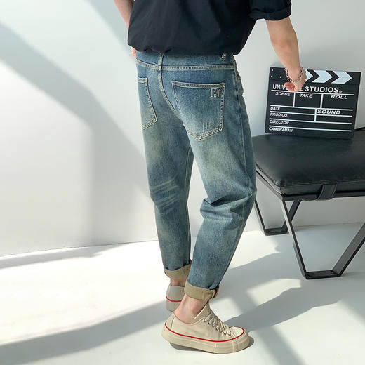 徐太浪蓝色痞帅水洗牛仔裤男2025新款春秋帅气高街老爹裤大码长裤 商品图3