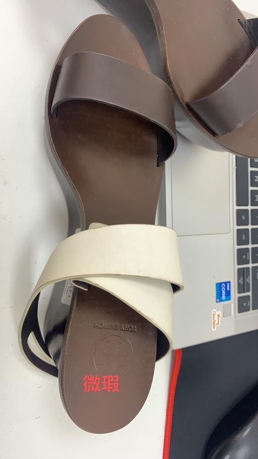 888736321008 汤丽柏琦Tory Burch    Tory Burch女款深褐/米白色交叉断跟高跟鞋 商品图6