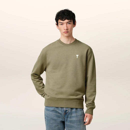 AMI 男士心形徽标刺绣棉质卫衣 灰绿色 HSW060 730 375 商品图1