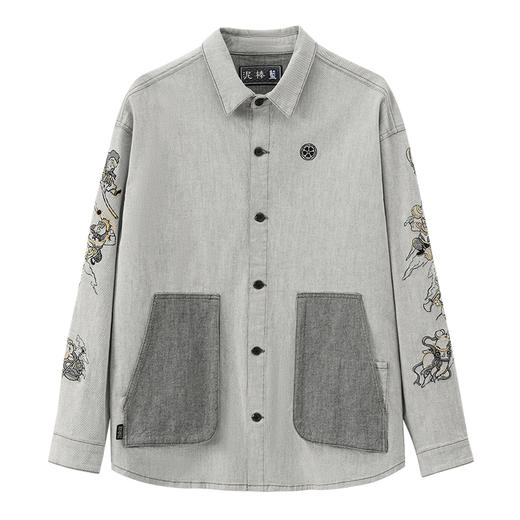ONIARAI/鬼洗25春夏新品泥棒蓝十二神绣花牛仔男式衬衫 N140029 商品图3