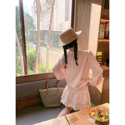 <曾小咸推荐>甜美粉色系带圆领衬衫短裙套装 商品图4