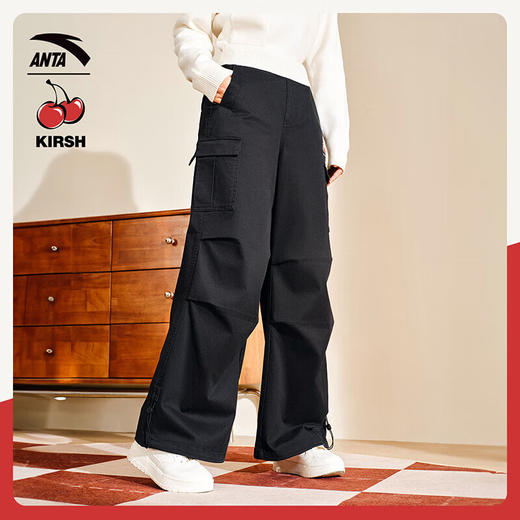 安踏（ANTA）kirsh联名丨好事发生休闲长裤女士宽松直筒工装裤162518505 商品图0