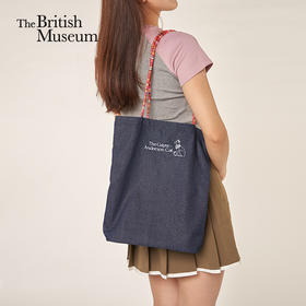 大英博物馆 安德森猫系列正反两用刺绣牛仔单肩包 红格纹