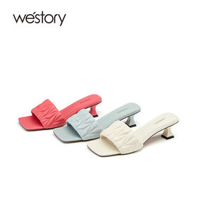 westory星光夏日夏季凉鞋低跟真皮一脚蹬拖鞋61711