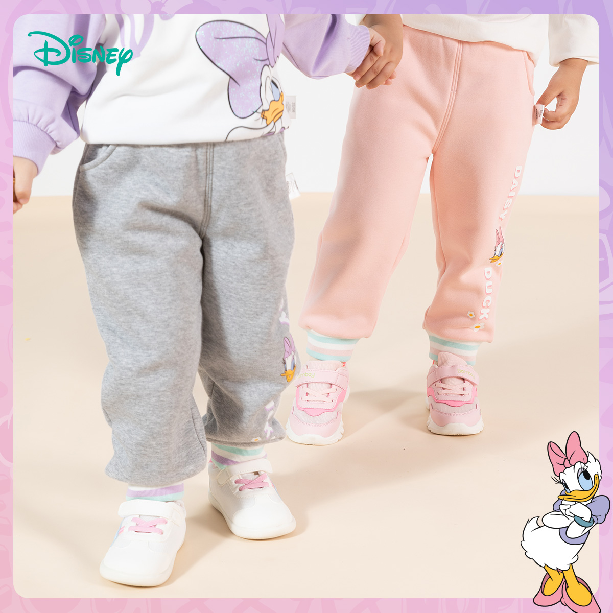 迪士尼童装女童加绒长裤秋冬新款中小童甜美黛丝宝宝保暖绒裤233K1387