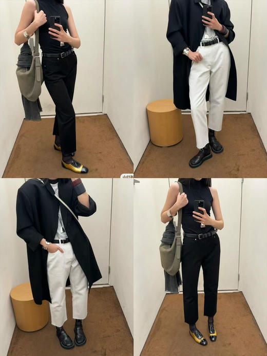 HIDEMI极简百搭毛边小脚牛仔裤九分裤 黑色/白色 商品图3