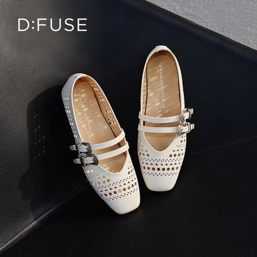 Dfuse迪芙斯2025春季新款透气平底鞋镂空方跟圆头玛丽珍洞洞鞋DFD1111002 商品图4
